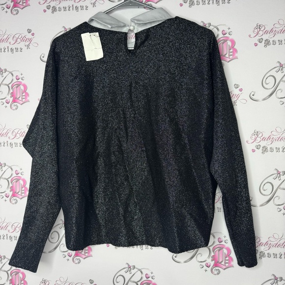 Sioni Milano top long sleeve collar sparkly black silver new with tags shimmer - Picture 4 of 8
